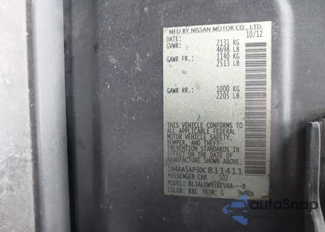 2013 Nissan Maxima 3.5 S z USA, uszkodzony, nr VIN 1N4AA5AP3DC811411